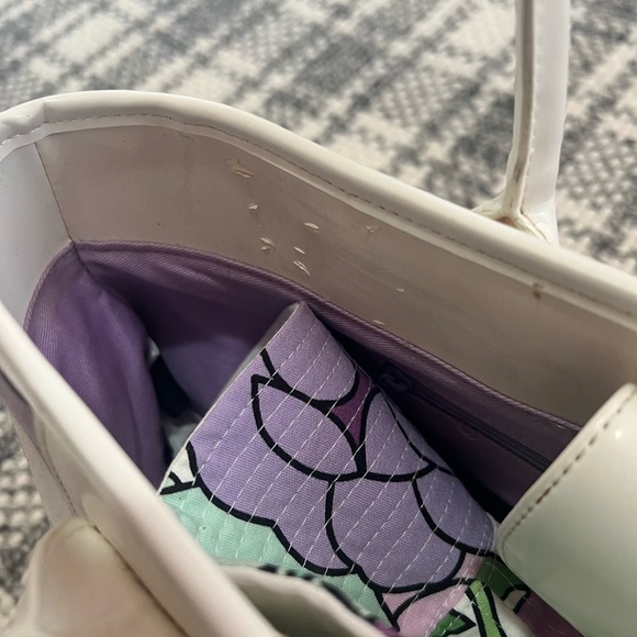 Ann Taylor Loft Purple White Green Shoulder Bag w Matching Reversible Bucket Hat - Picture 7 of 10